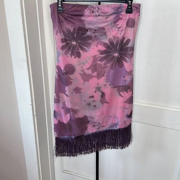 Princess Polly Pink/Purple Strapless Floral Fringe Trim Bodycon Mini Dress Size - Picture 2 of 8